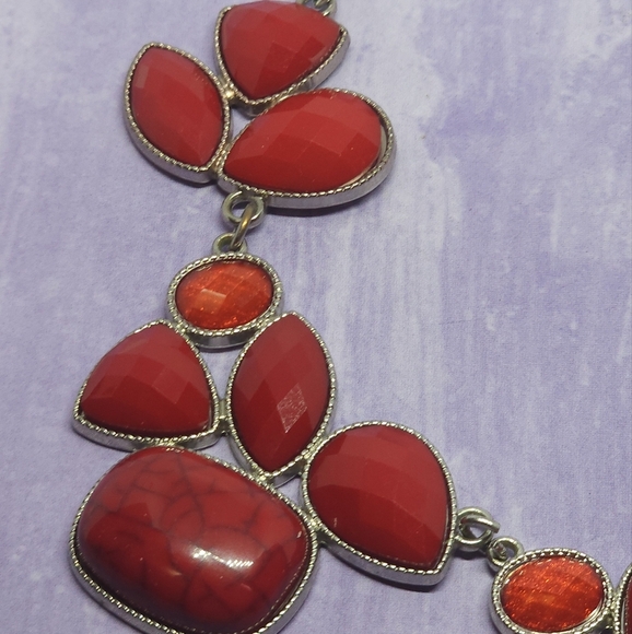 Bold Red & Silver Tone Statement Necklace - Picture 5 of 7